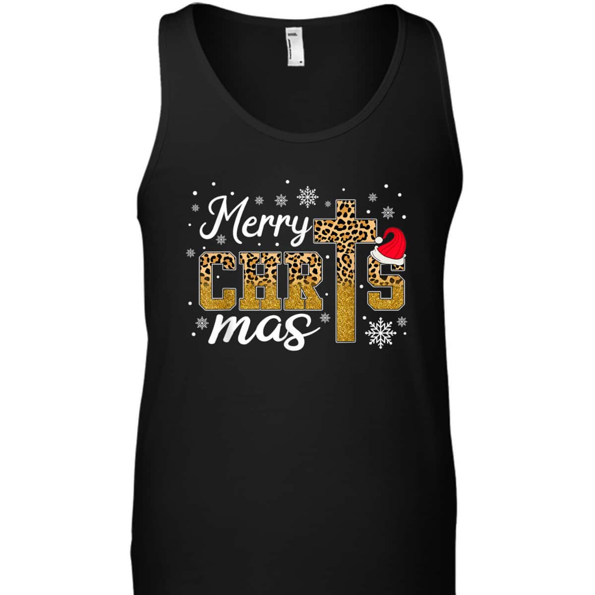 Merry Christmas Leopard Cross Christian Family Xmas Pajama T-Shirt
