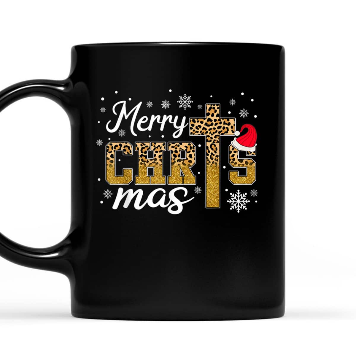 Merry Christmas Leopard Cross Christian Family Xmas Pajama T-Shirt