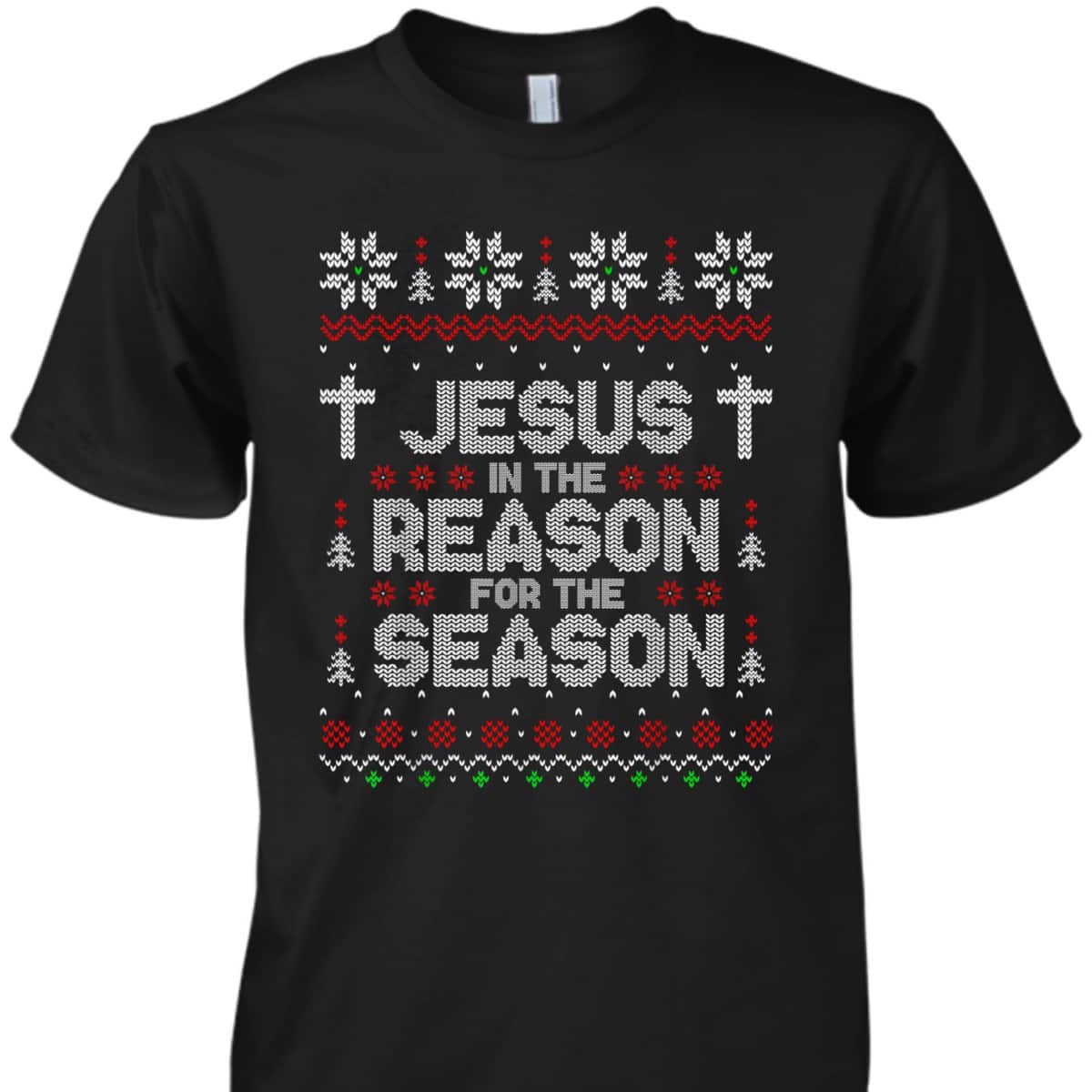 Christian Jesus The Reason Xmas Holiday Season Christmas Cross Snowflake T-Shirt