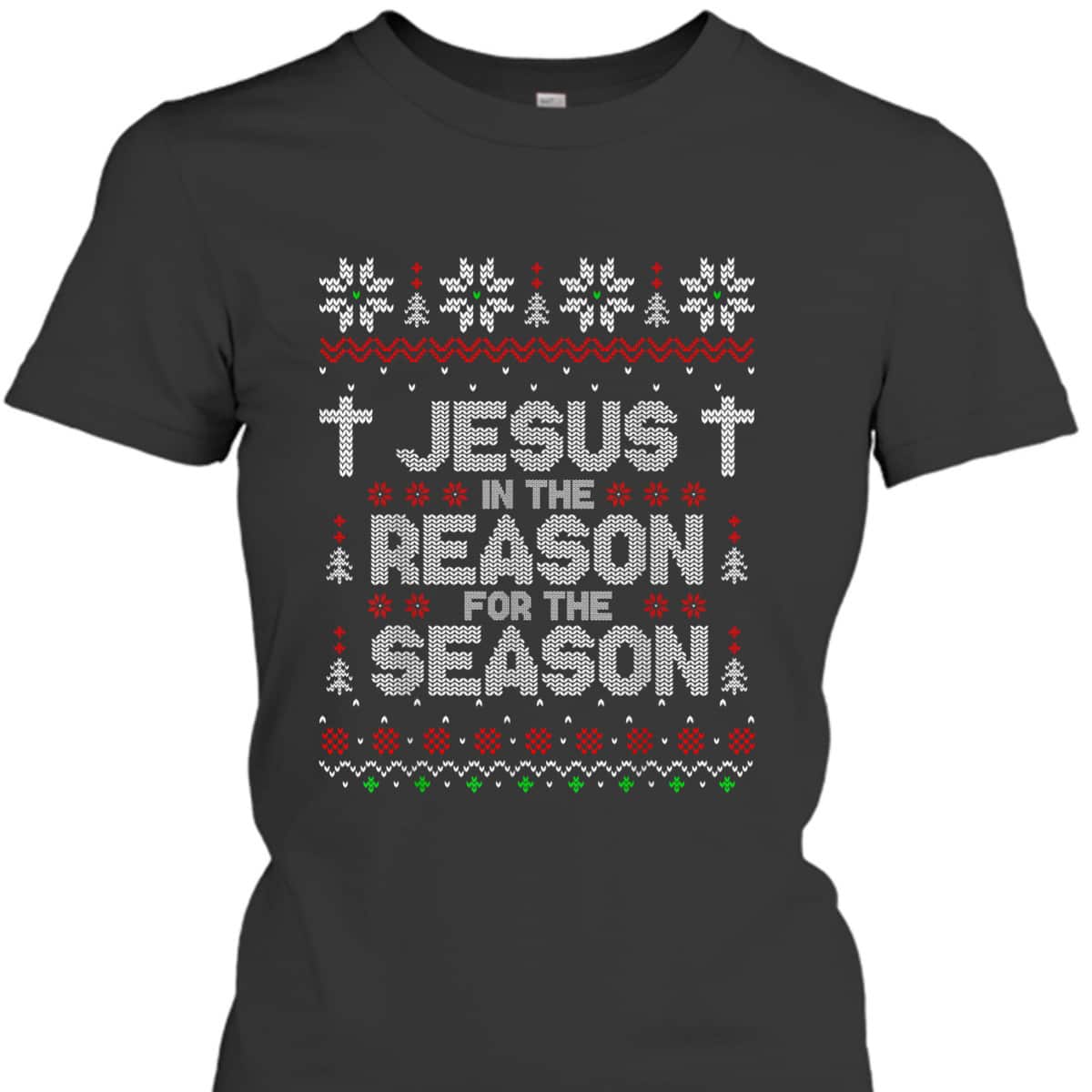 Christian Jesus The Reason Xmas Holiday Season Christmas Cross Snowflake T-Shirt