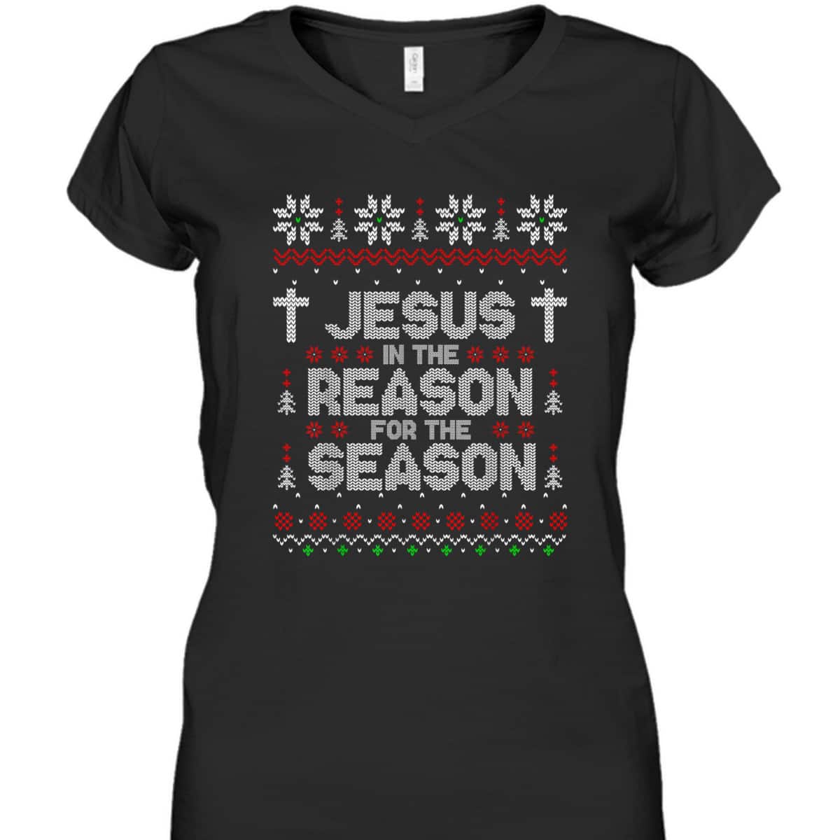 Christian Jesus The Reason Xmas Holiday Season Christmas Cross Snowflake T-Shirt