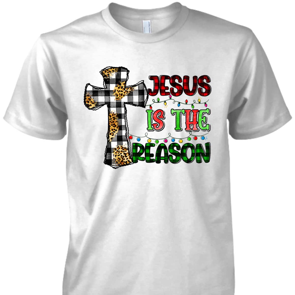 Christian Jesus The Reason Xmas Holiday Season Christmas Light Cross T-Shirt