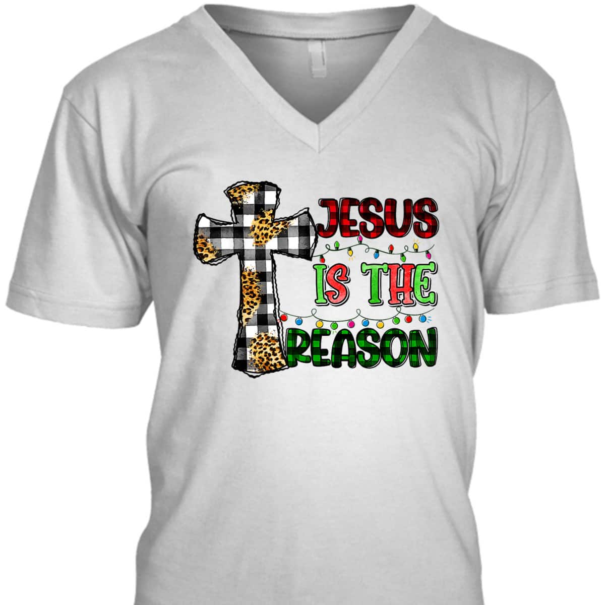 Christian Jesus The Reason Xmas Holiday Season Christmas Light Cross T-Shirt