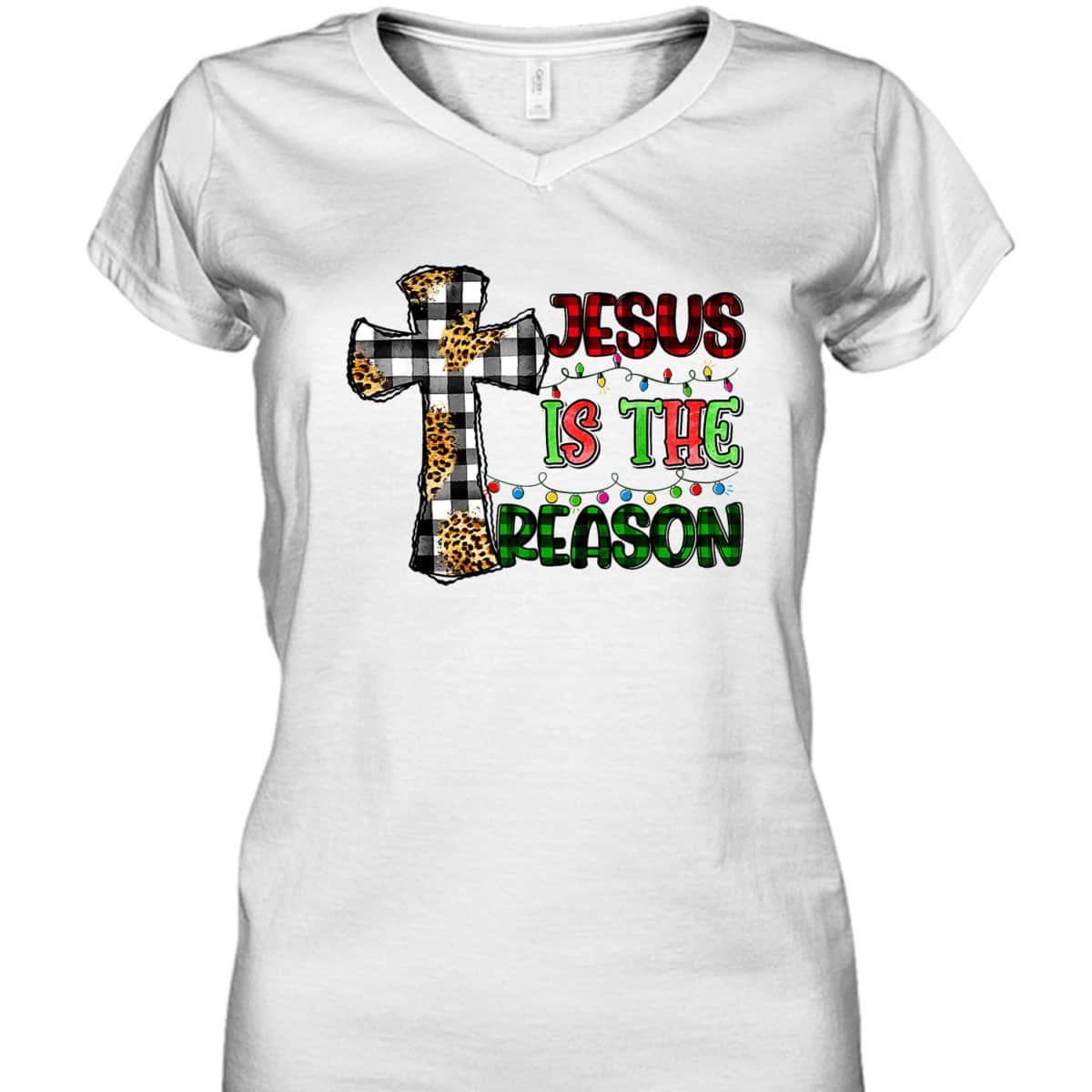 Christian Jesus The Reason Xmas Holiday Season Christmas Light Cross T-Shirt