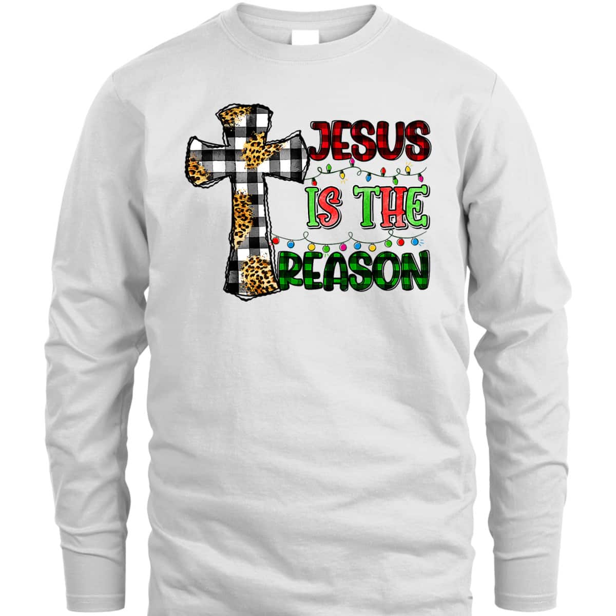 Christian Jesus The Reason Xmas Holiday Season Christmas Light Cross T-Shirt
