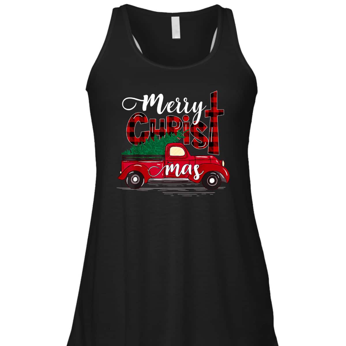 Merry Christmas Buffalo Plaid Red Truck Christian Cross Xmas T-Shirt