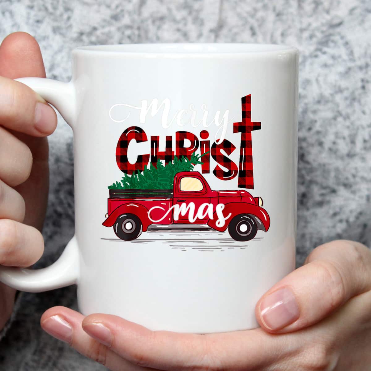Merry Christmas Buffalo Plaid Red Truck Christian Cross Xmas T-Shirt