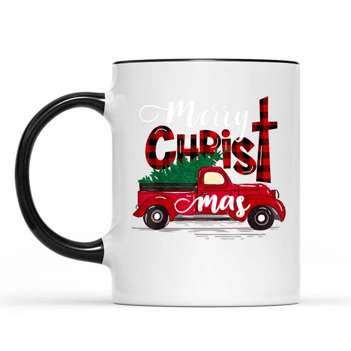 Merry Christmas Buffalo Plaid Red Truck Christian Cross Xmas T-Shirt