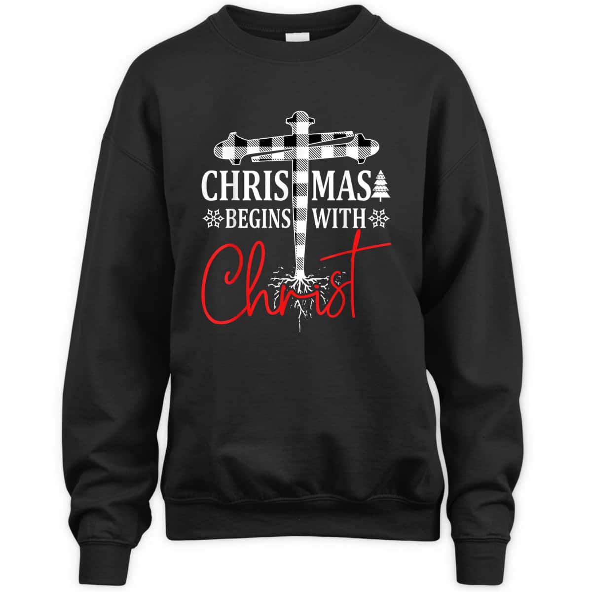 Christmas Begins With Christ Plaid White Tree Xmas Christian T-Shirt