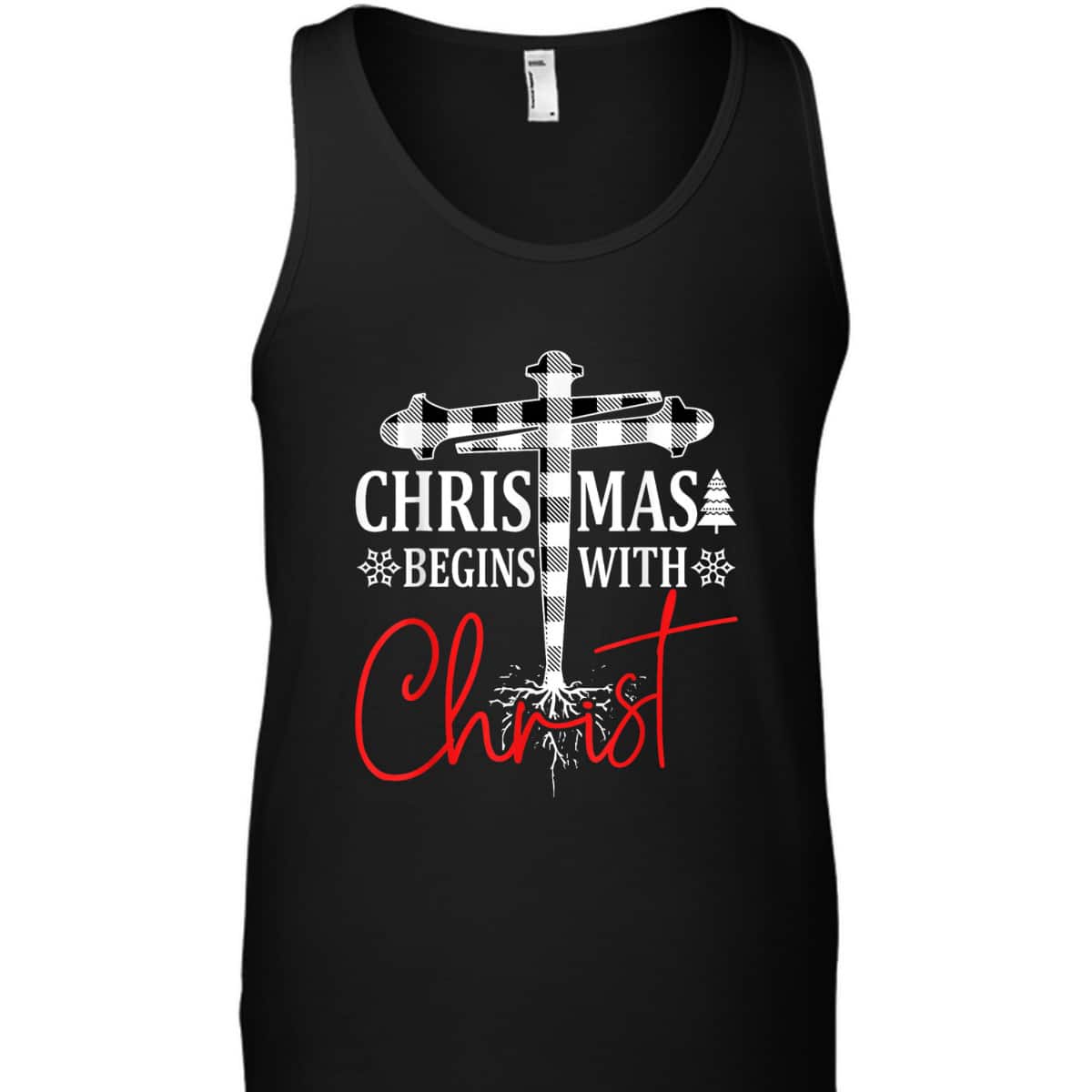 Christmas Begins With Christ Plaid White Tree Xmas Christian T-Shirt