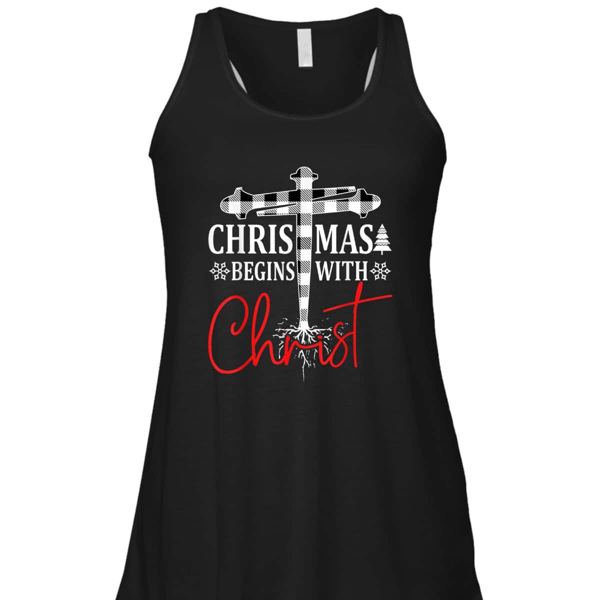 Christmas Begins With Christ Plaid White Tree Xmas Christian T-Shirt