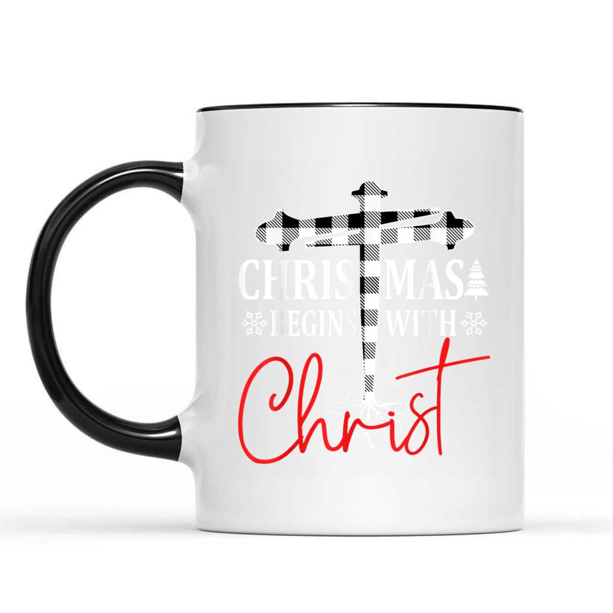 Christmas Begins With Christ Plaid White Tree Xmas Christian T-Shirt