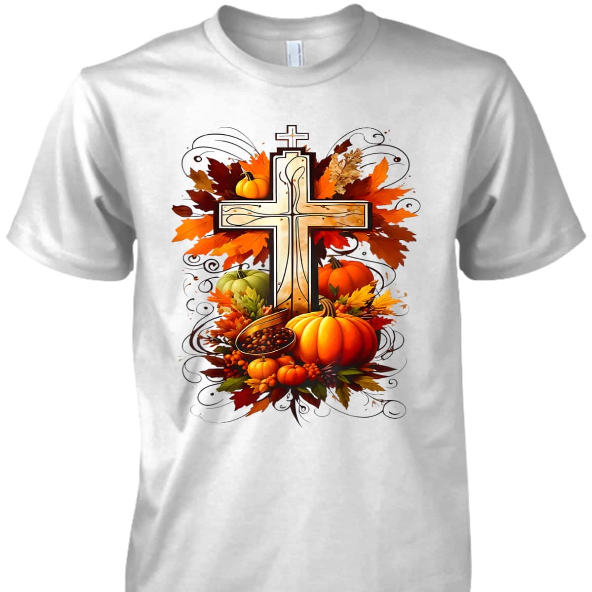 Christian Cross Jesus Leaves Pumpkins Thanksgiving T-Shirt Christian Cross Jesus Leaves Pumpkins Thanksgiving T-Shirt