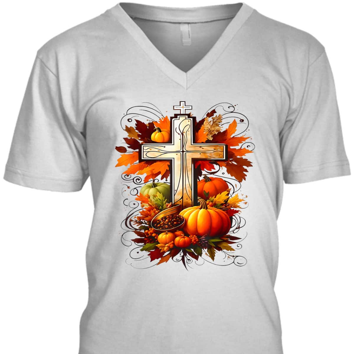 Christian Cross Jesus Leaves Pumpkins Thanksgiving T-Shirt Christian Cross Jesus Leaves Pumpkins Thanksgiving T-Shirt