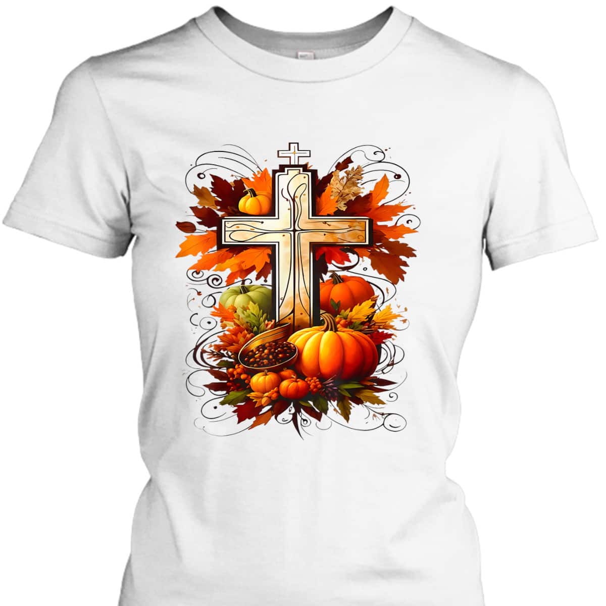 Christian Cross Jesus Leaves Pumpkins Thanksgiving T-Shirt Christian Cross Jesus Leaves Pumpkins Thanksgiving T-Shirt