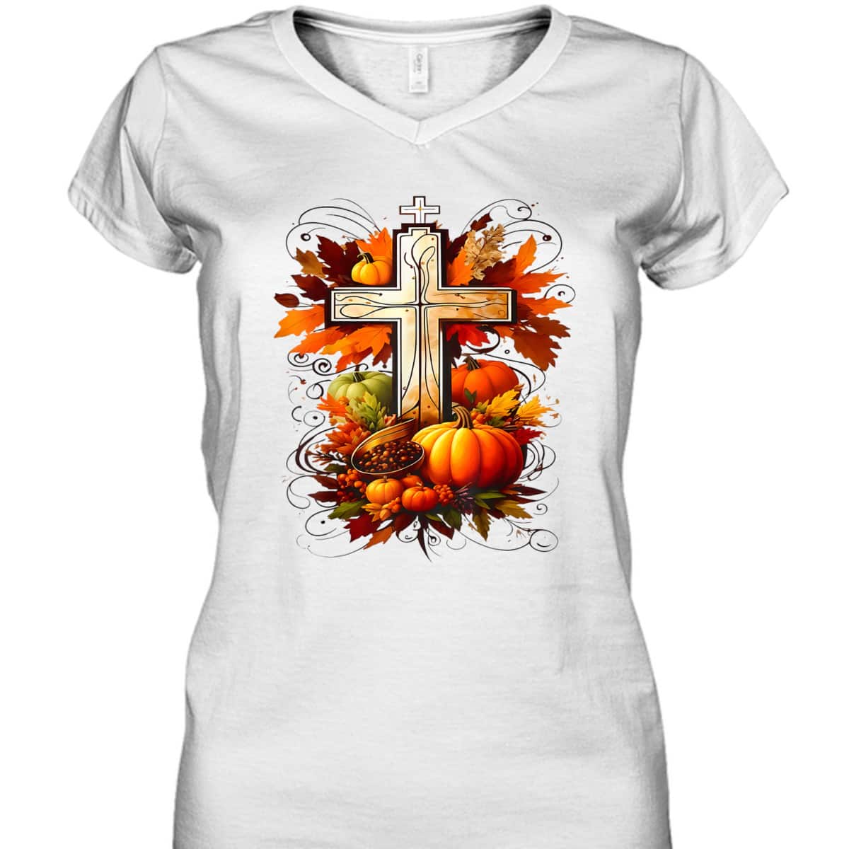 Christian Cross Jesus Leaves Pumpkins Thanksgiving T-Shirt Christian Cross Jesus Leaves Pumpkins Thanksgiving T-Shirt