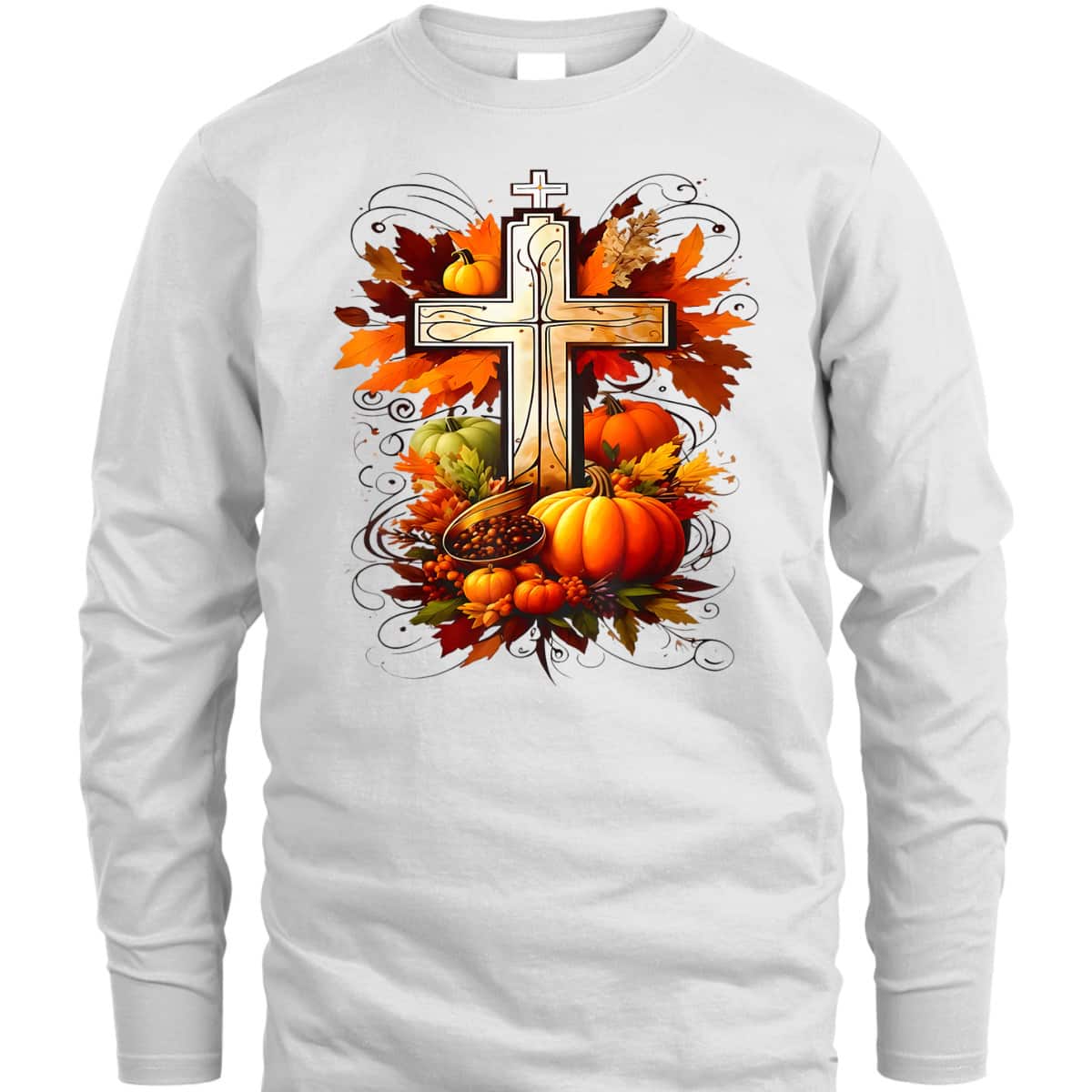 Christian Cross Jesus Leaves Pumpkins Thanksgiving T-Shirt Christian Cross Jesus Leaves Pumpkins Thanksgiving T-Shirt