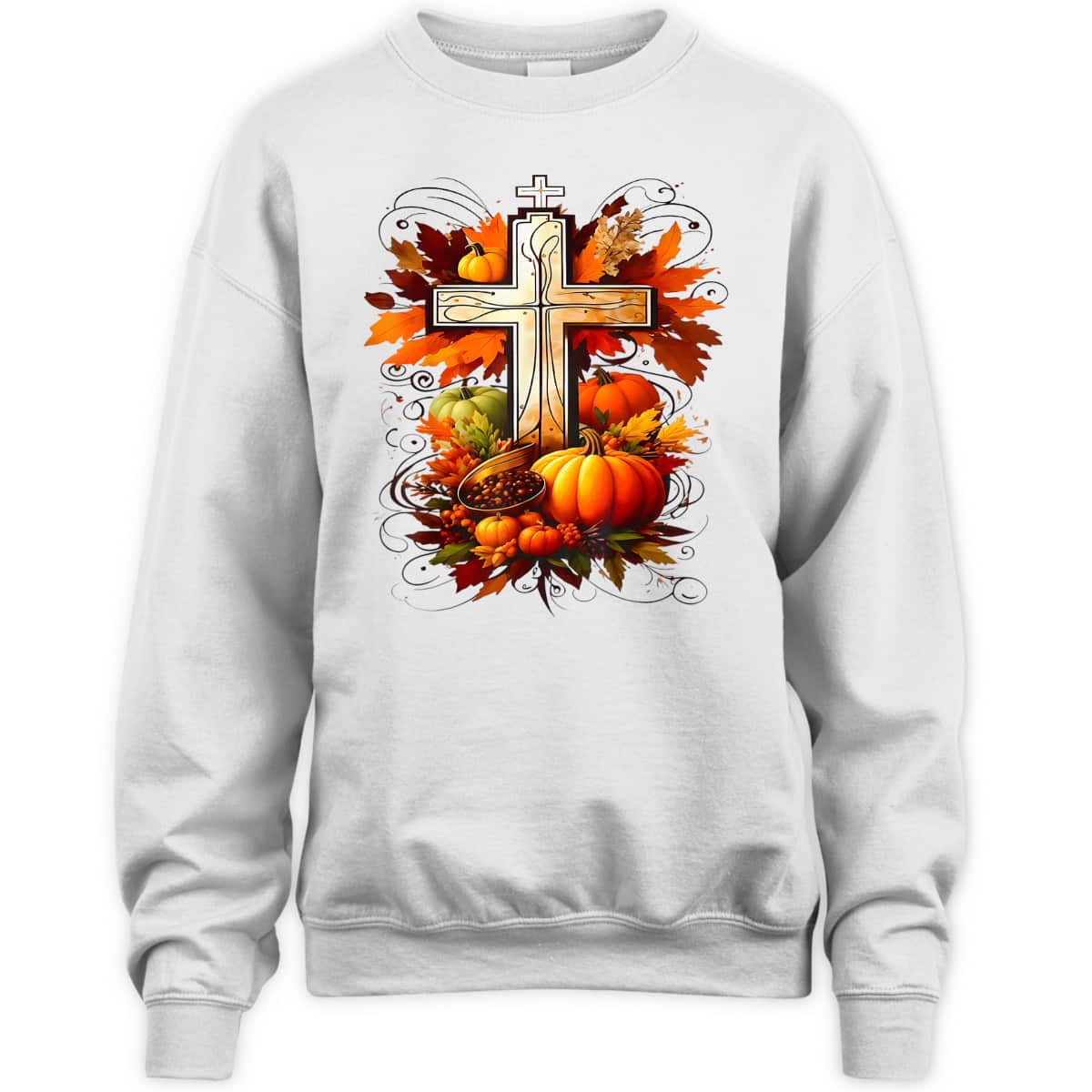 Christian Cross Jesus Leaves Pumpkins Thanksgiving T-Shirt Christian Cross Jesus Leaves Pumpkins Thanksgiving T-Shirt