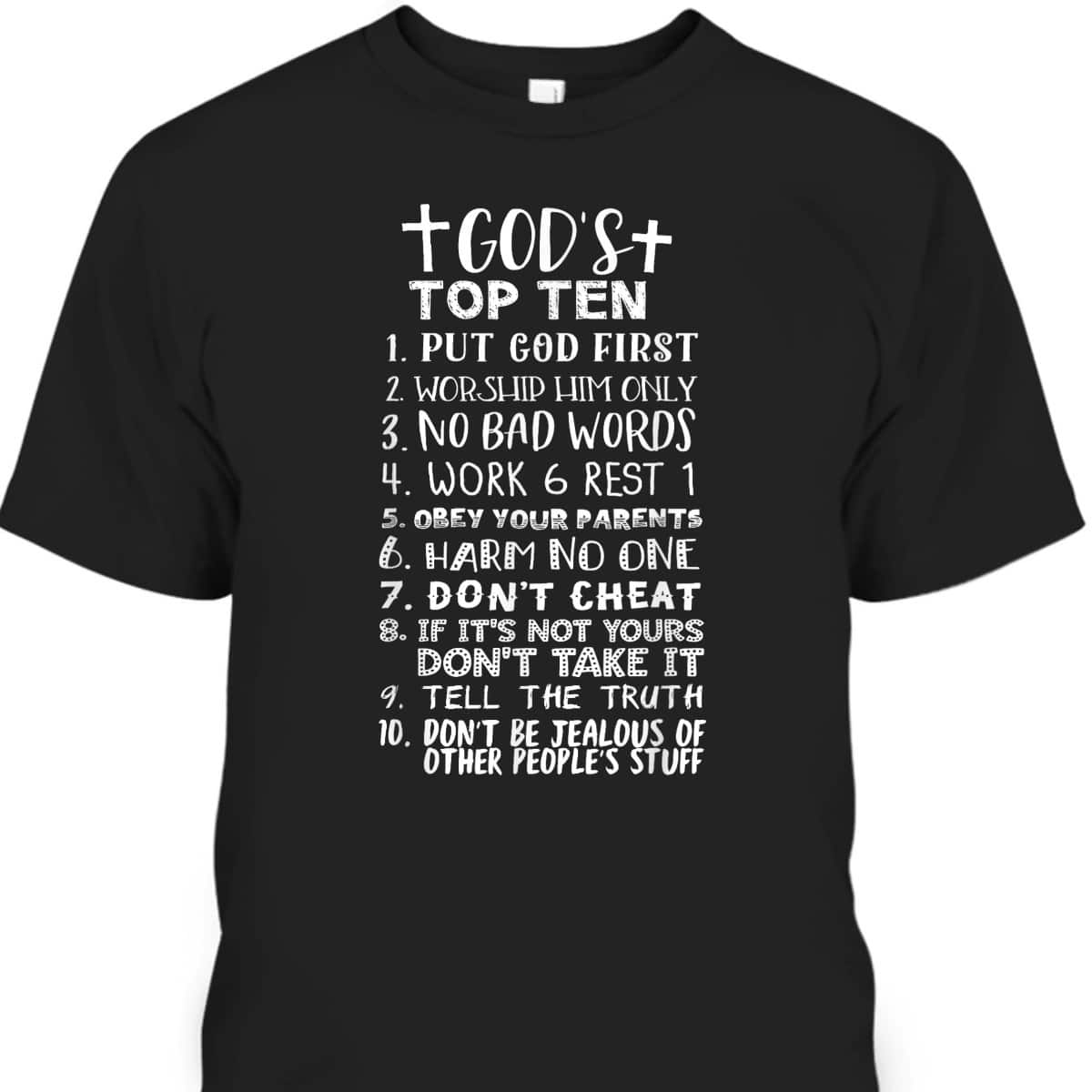 God's Top Ten 10 Commandments Jesus Christian Bible Verse T-Shirt