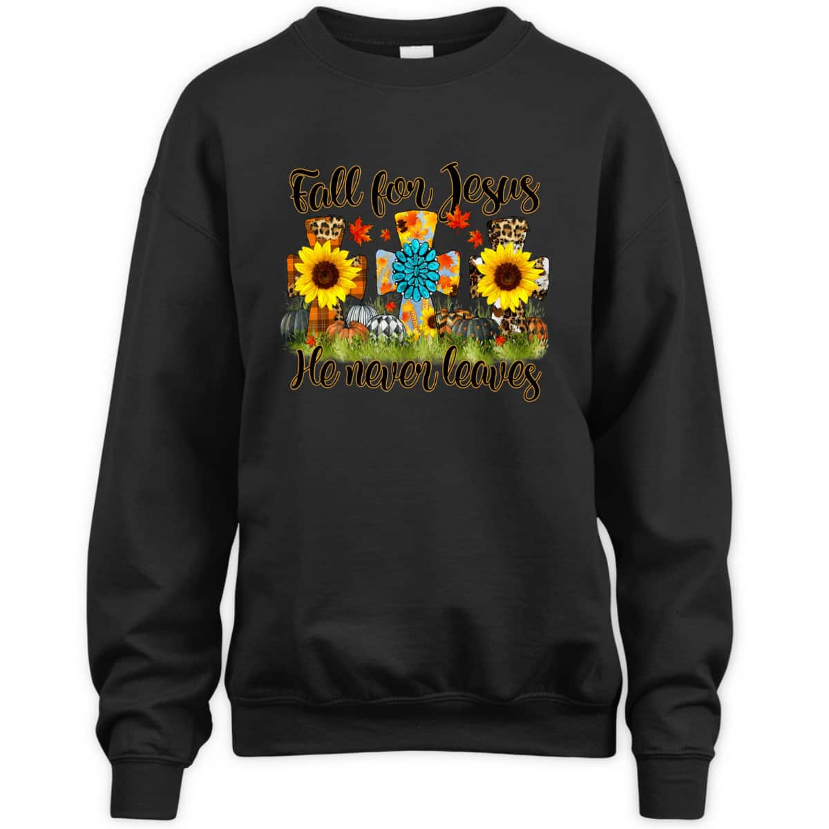 Halloween Thanksgiving Fall For Jesus He Never Leaves Christian Cross T-Shirt Halloween Thanksgiving Fall For Jesus He Never Leaves Christian Cross T-Shirt