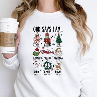 God Says I Am Christmas Bible Verses Christmas Religious T-Shirt God Says I Am Christmas Bible Verses Christmas Religious T-Shirt