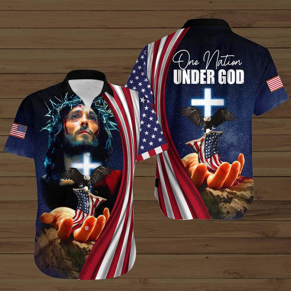 Jesus One Nation Under God American Flag Christian US Flag Hawaiian Shirt