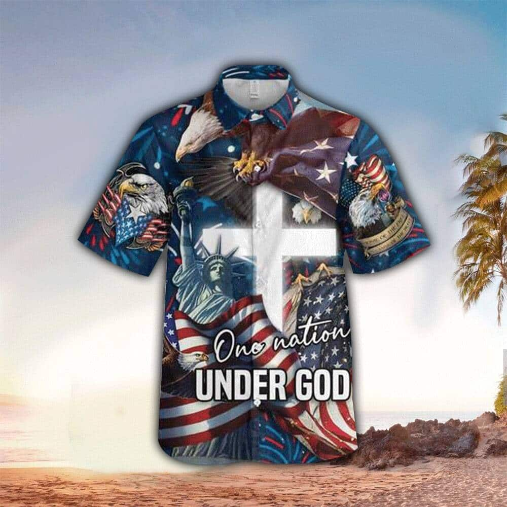 Jesus One Nation Under God Cross Christian 4th Of July Eagle Hawaiian Shirt