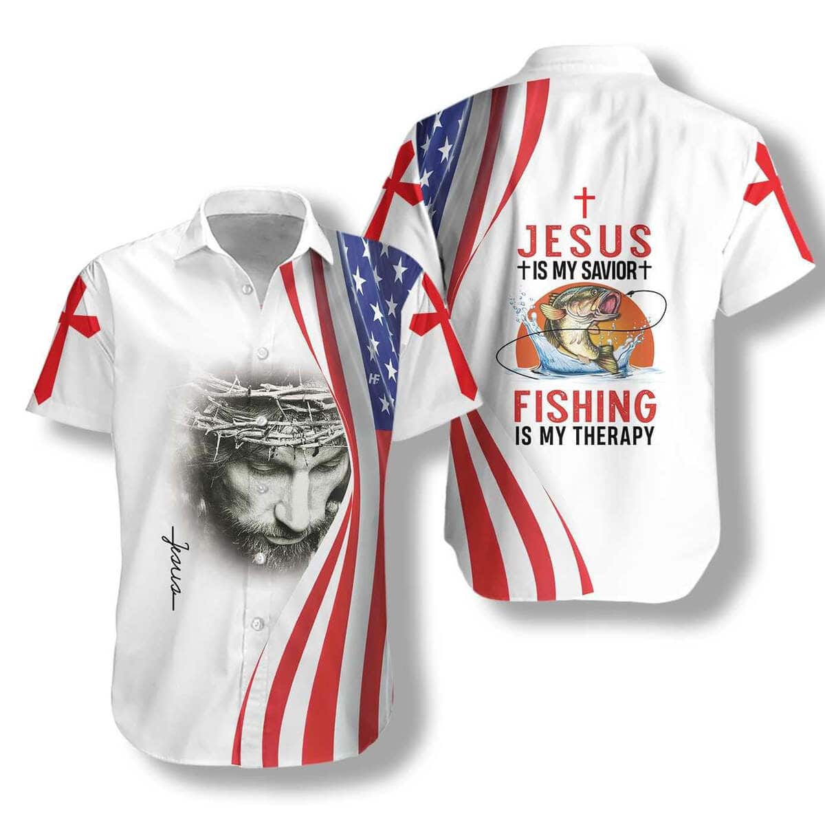 Jesus Is My Savior Fishing Is My Therapy Christian Hawaiian Shirt Jesus Is My Savior Fishing Is My Therapy Christian Hawaiian Shirt