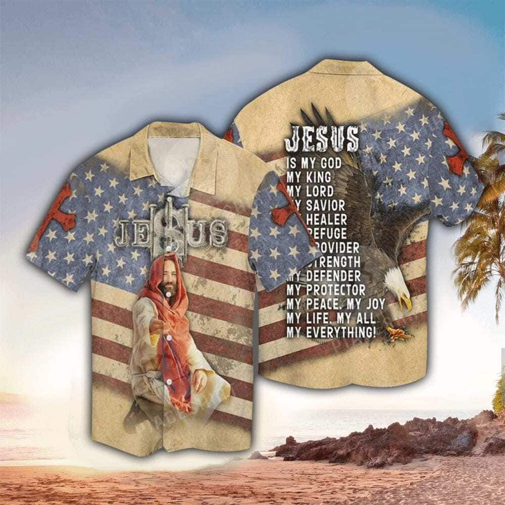 Jesus Is My Everything Christian Eagle US Flag 4th Of July Hawaiian Shirt