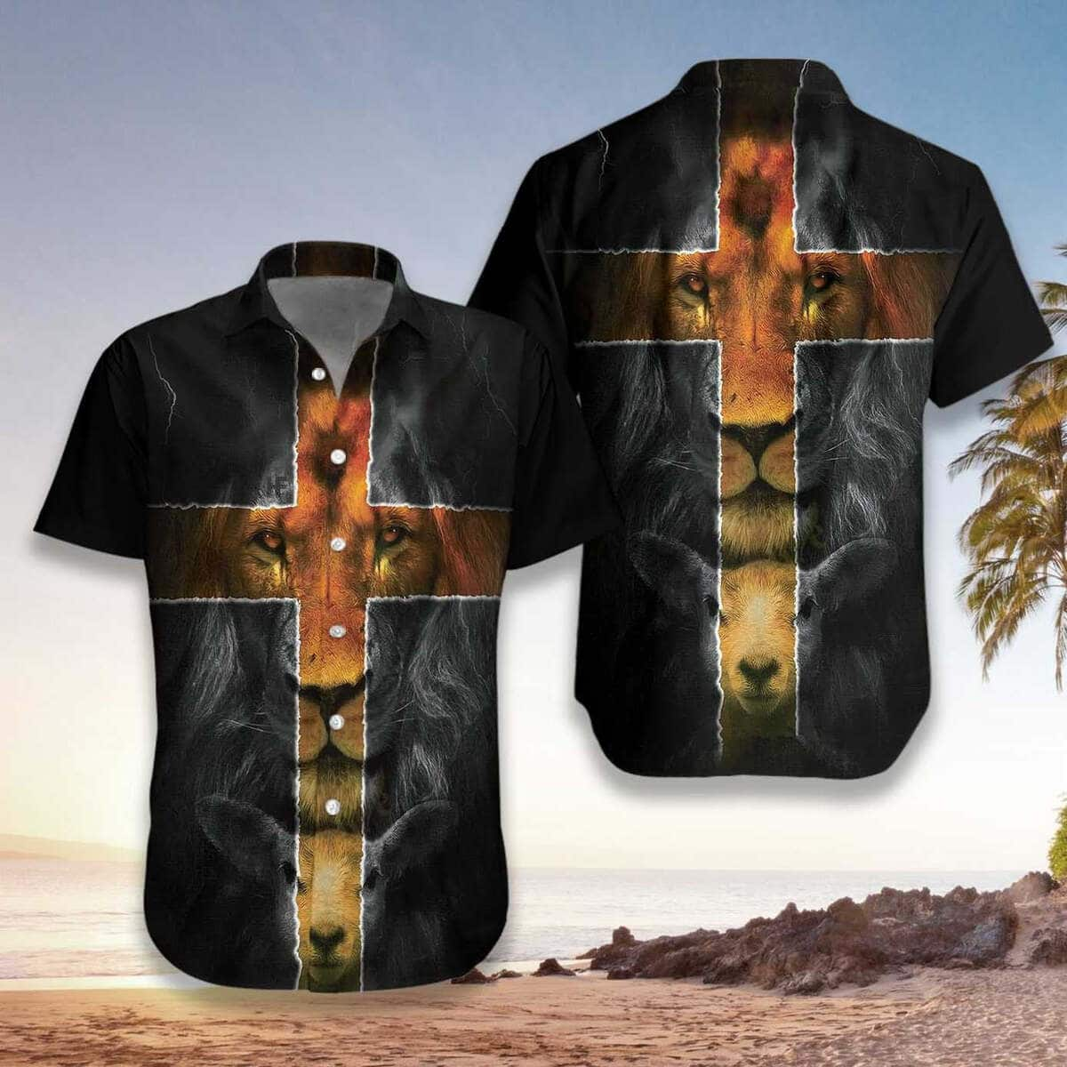 Jesus Amazing Lion And Lamb Christian Cross Hawaiian Shirt