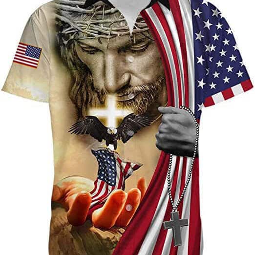 Independence Day Patriotic Christian US Flag Cross Jesus 4th Of July Hawaiian Shirt