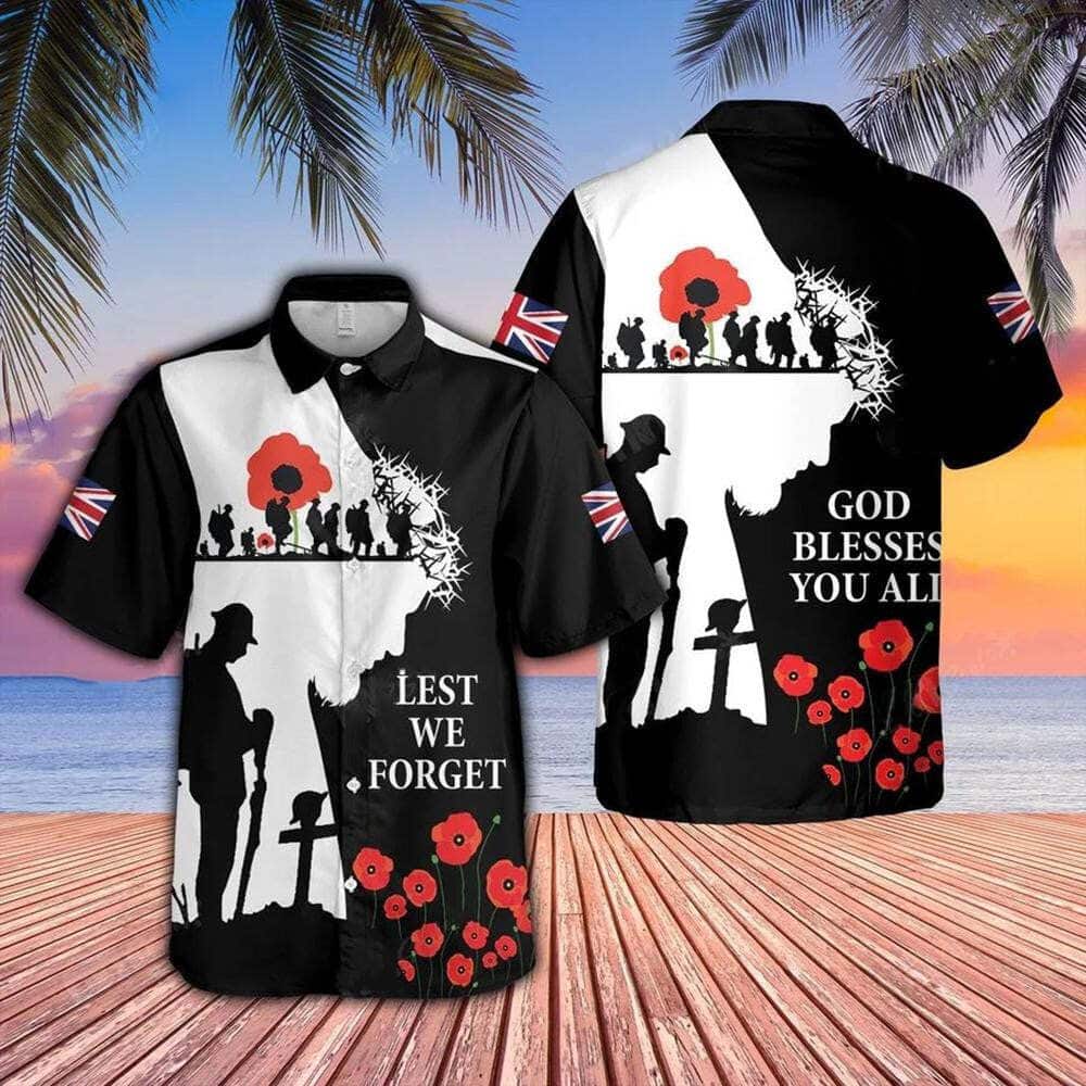 God Blessed You All Veteran Lest We Forget Black And White Christian Hawaiian Shirt