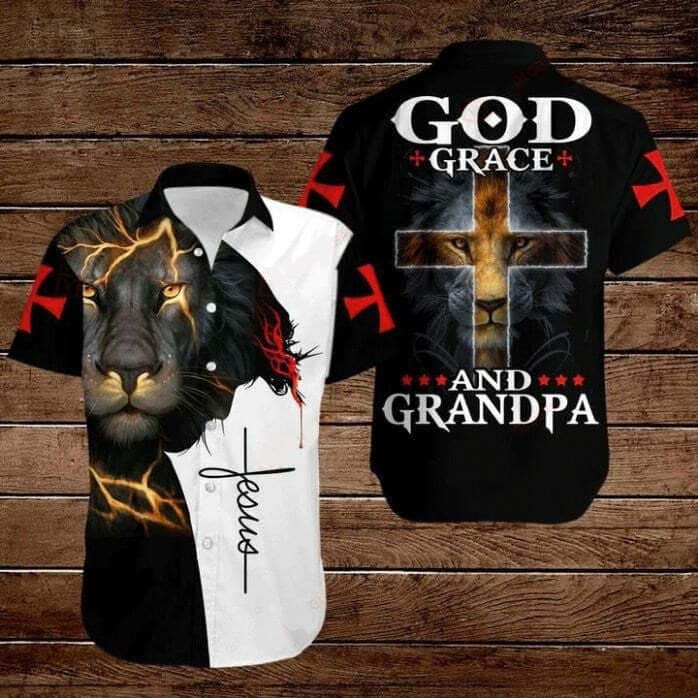 Cross Jesus Bible Lion God Grace And Grandpa Christian Hawaiian Shirt Cross Jesus Bible Lion God Grace And Grandpa Christian Hawaiian Shirt