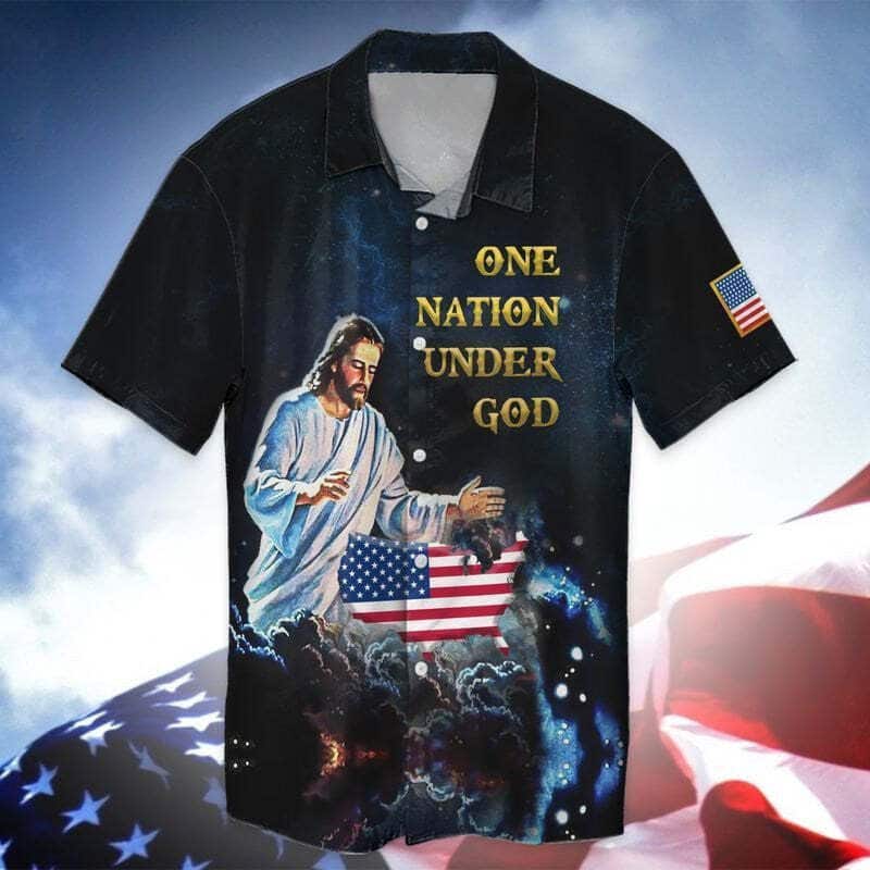 4th Of July Independence Day American Jesus One Nation Under God Christian Hawaiian Shirt