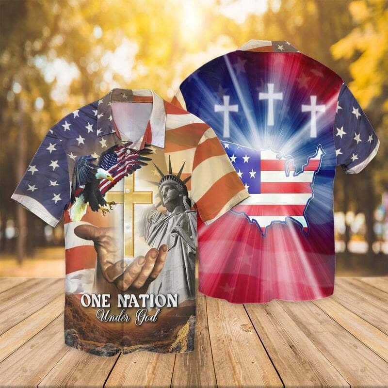 4th Of July Independence Day American Flag Jesus One Nation Under God Eagle Christian Hawaiian Shirt