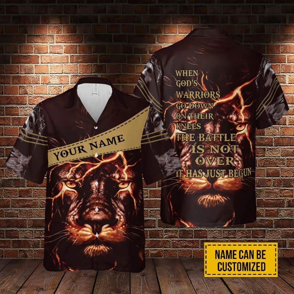 Customize Personalized Jesus Lion Face Custom Name Christian The Battle Is Not Over Hawaiian Shirt