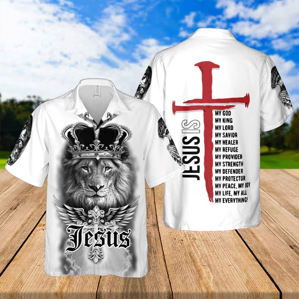 Jesus Lion Crown Jesus I My Everything Religious Christian Hawaiian Shirt