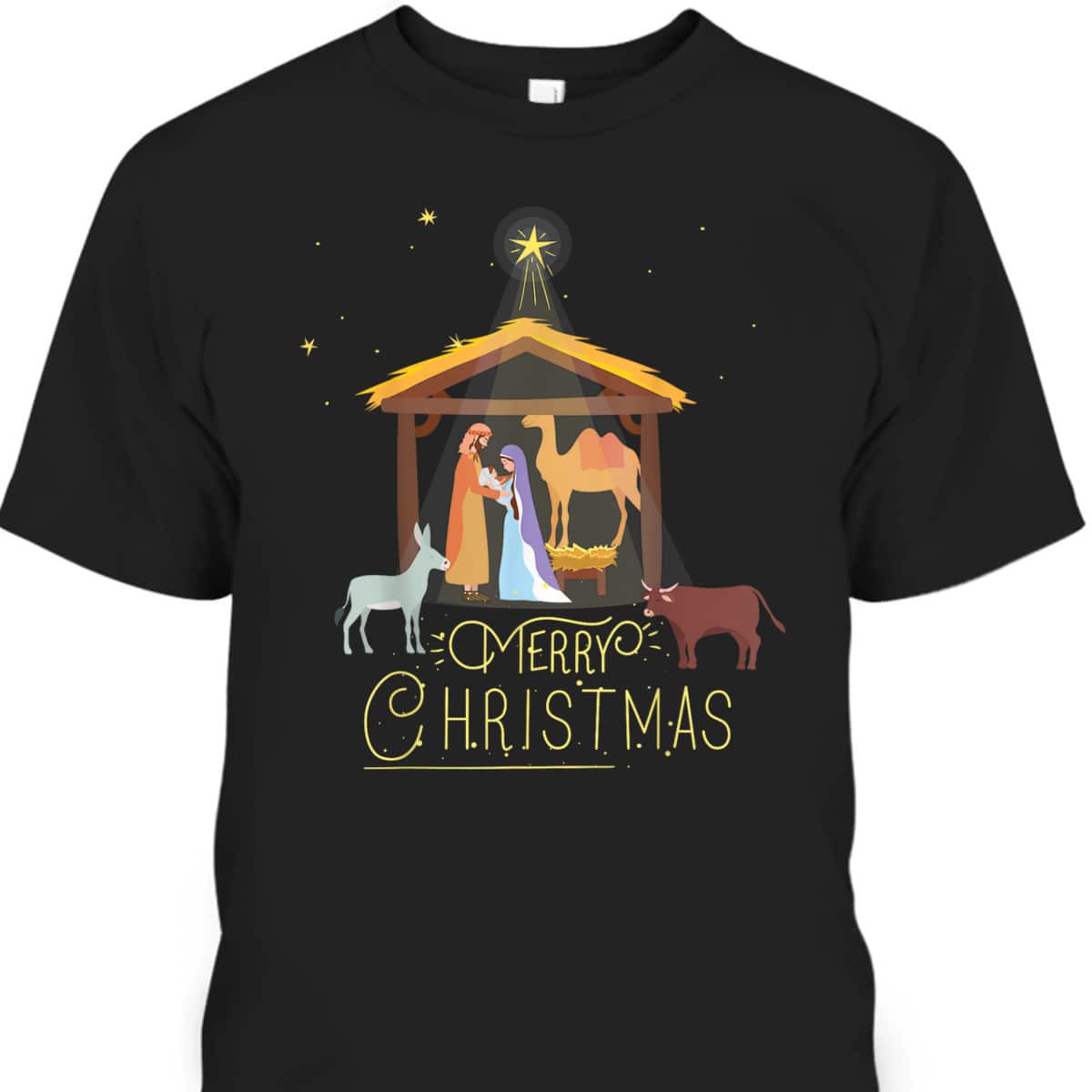 Merry Christmas Nativity Scene North Star Baby Jesus Short Sleeve T-Shirt