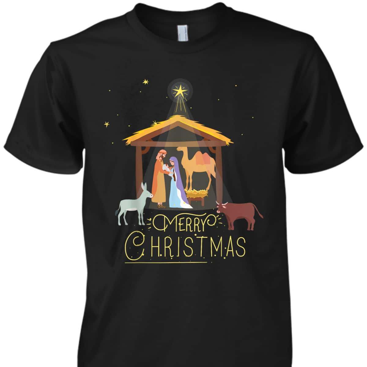 Merry Christmas Nativity Scene North Star Baby Jesus Short Sleeve T-Shirt Merry Christmas Nativity Scene North Star Baby Jesus Short Sleeve T-Shirt