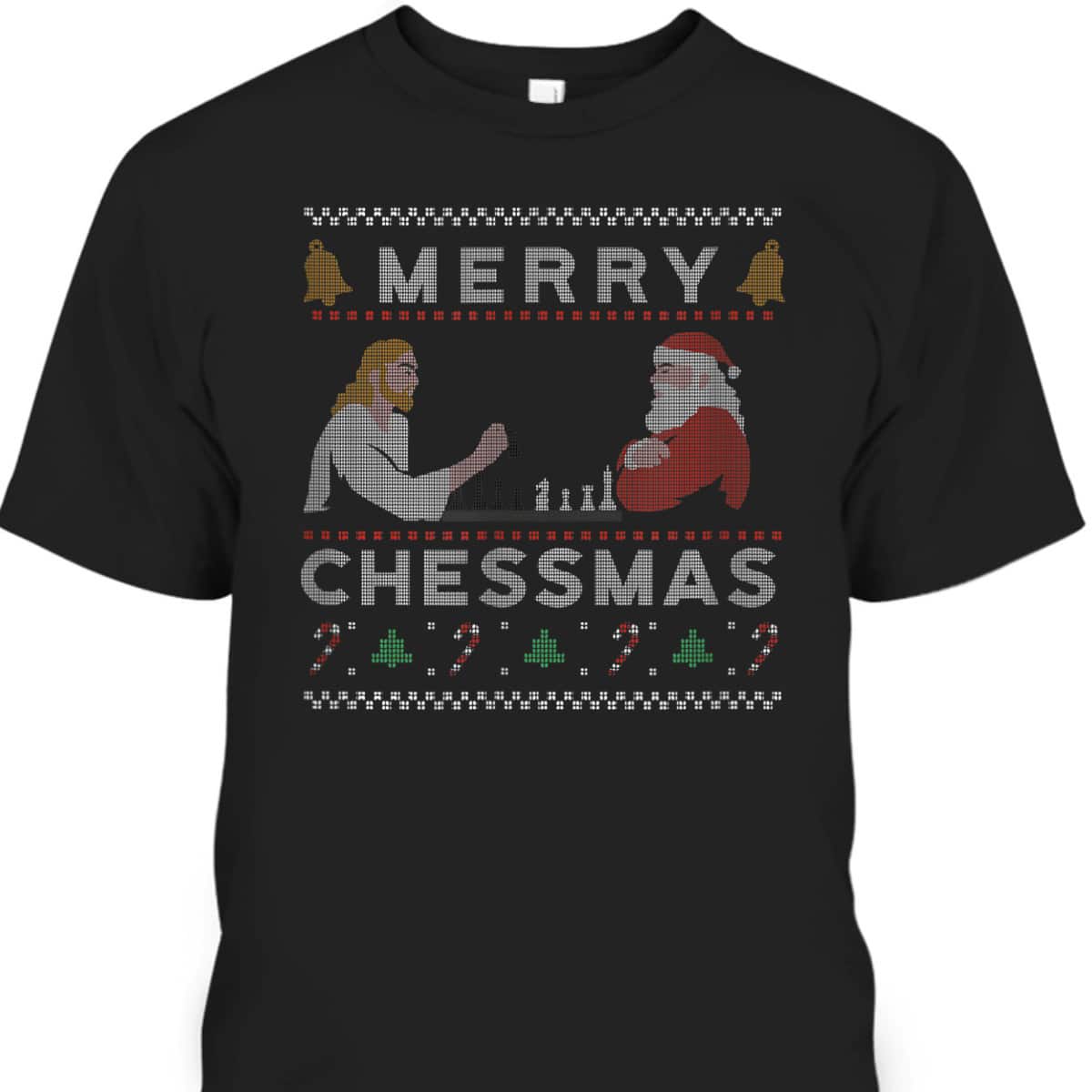 Jesus And Santa Playing Chess Merry Chessmas Christmas Chess T-Shirt