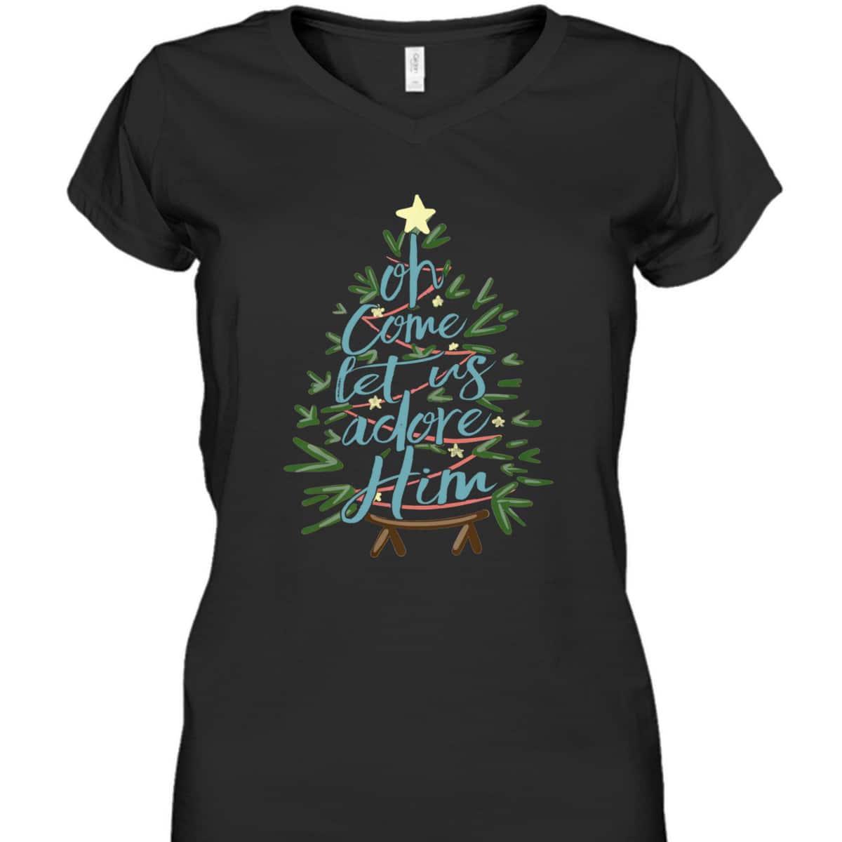Oh Come Let Us Adore Him Christmas Tree Xmas T-Shirt Oh Come Let Us Adore Him Christmas Tree Xmas T-Shirt