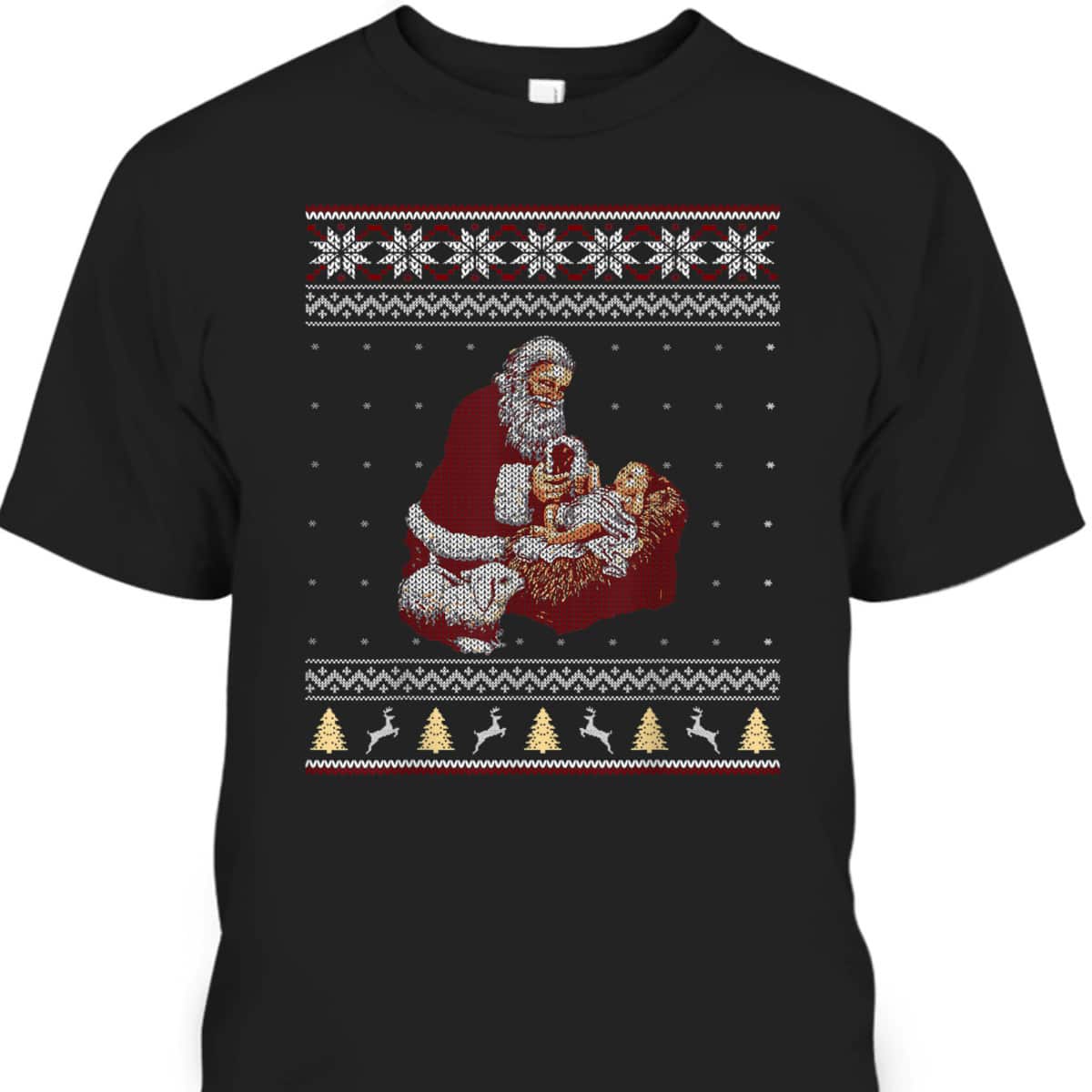 Santa Claus And Baby Jesus In The Manger Christmas Xmas T-Shirt