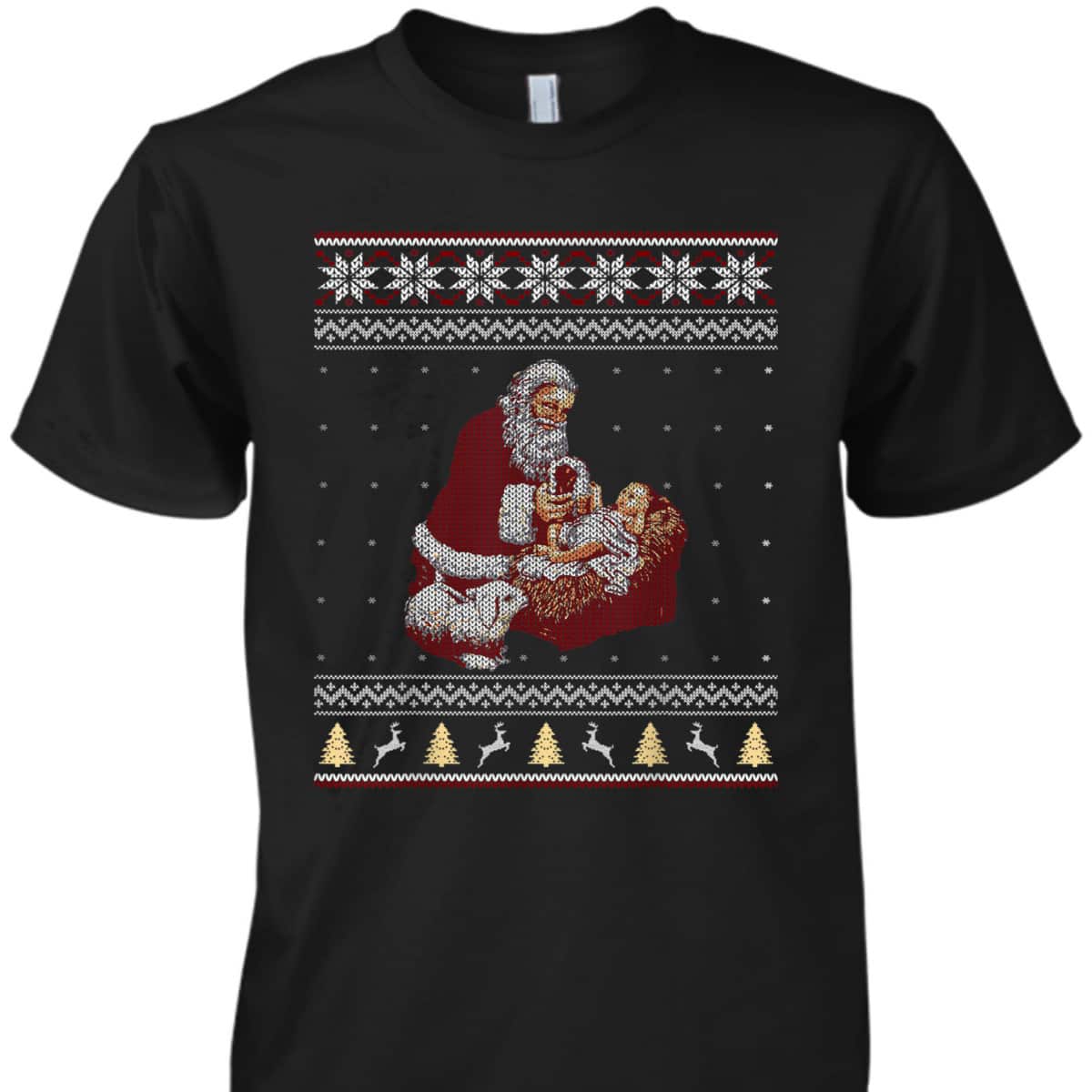 Santa Claus And Baby Jesus In The Manger Christmas Xmas T-Shirt Santa Claus And Baby Jesus In The Manger Christmas Xmas T-Shirt
