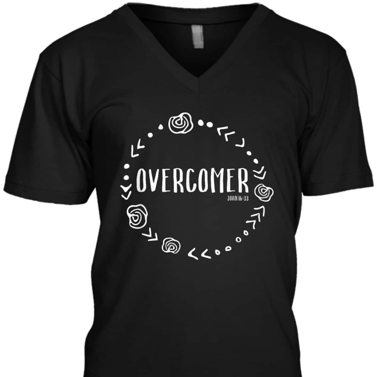 Overcomer Christian Faith John 16:33 Bible Verse Scripture T-Shirt Overcomer Christian Faith John 16:33 Bible Verse Scripture T-Shirt