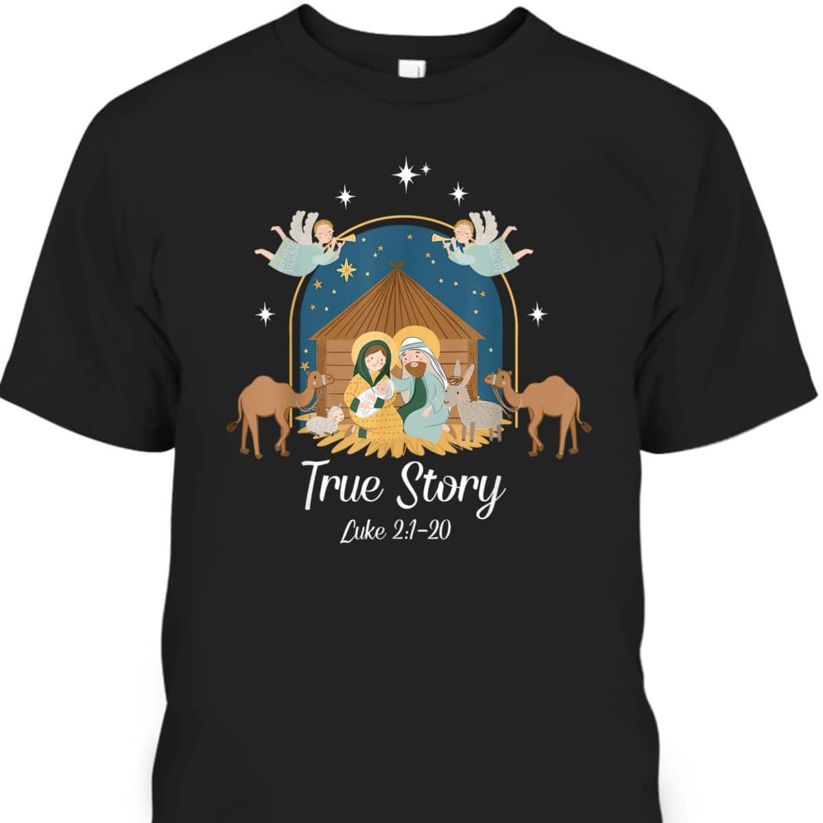 True Story Nativity Scene Christmas Baby Jesus Christian Bible Verse T-Shirt