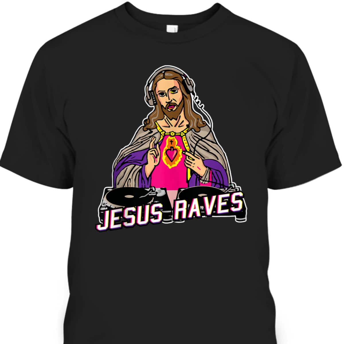 Jesus Raves Christmas EDM Music X-Mas Party Christian DJ T-Shirt