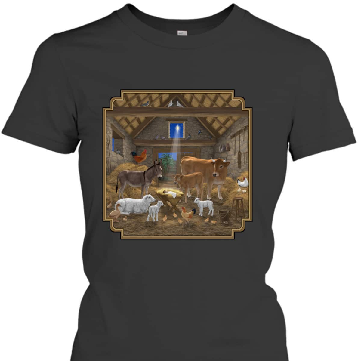 Jesus Manger Christmas Nativity Scene Barnyard Farm Animals T-Shirt Jesus Manger Christmas Nativity Scene Barnyard Farm Animals T-Shirt