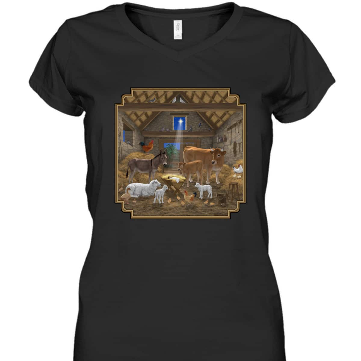 Jesus Manger Christmas Nativity Scene Barnyard Farm Animals T-Shirt Jesus Manger Christmas Nativity Scene Barnyard Farm Animals T-Shirt