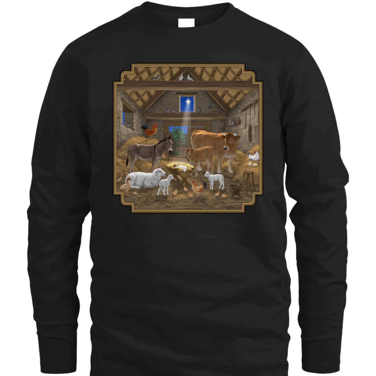 Jesus Manger Christmas Nativity Scene Barnyard Farm Animals T-Shirt Jesus Manger Christmas Nativity Scene Barnyard Farm Animals T-Shirt