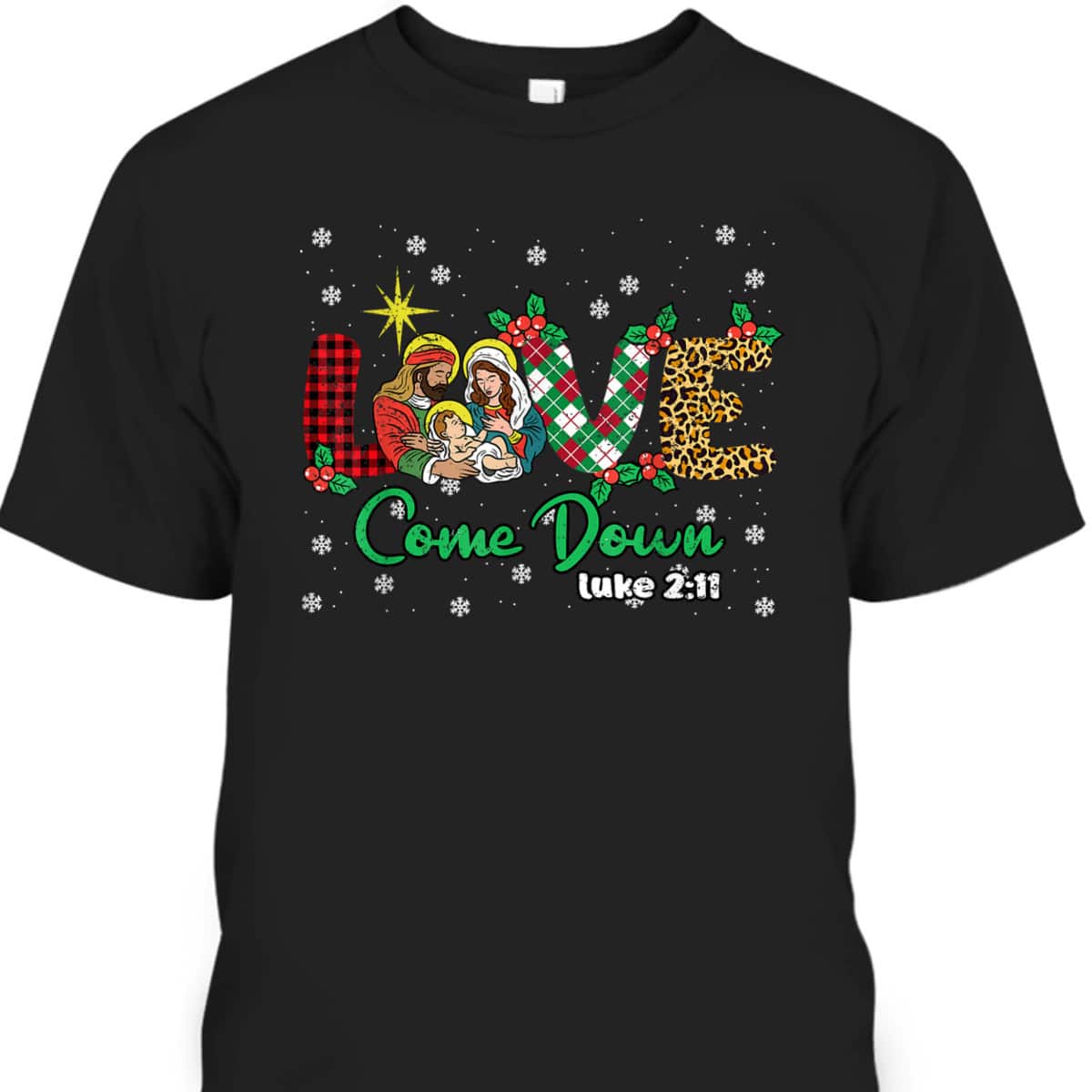Love Christmas Pajama Plaid Leopard Christian Bible Verse T-Shirt